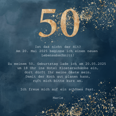 50 Geburtstag Einladung Mit Blauem Hintergrund Und Konfetti
