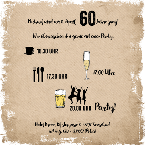 Humorvolle Einladung Zum 60 Geburtstag Mit Bierglas Und Foto