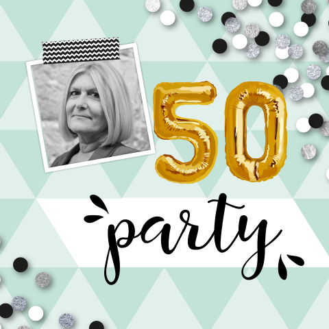 Coole Einladung Zum 50 Geburtstag Mit Dreieckmuster Und Konfetti