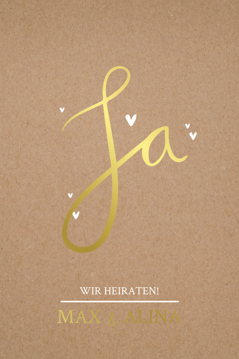 Einladung Zur Hochzeit Mit Goldfolie Schrift Und Kleinen Herzen