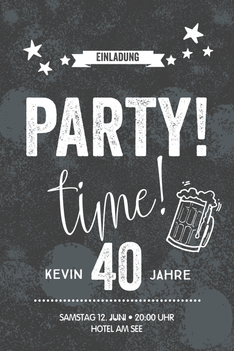 Einladungskarte 40 Geburtstag Mit Bierkrugen Und Sternen