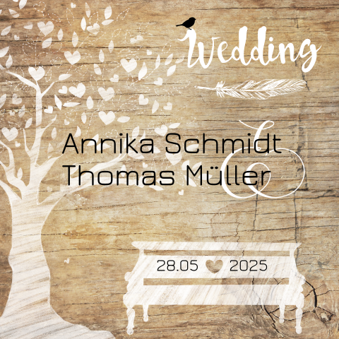 Hochzeitseinladung In Holzoptik Mit Sussen Weissen Illustrationen