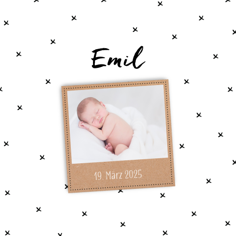 Babykarte Mit Foto Im Kraftpapier Look Rahmen Und Coolen Kreuzen