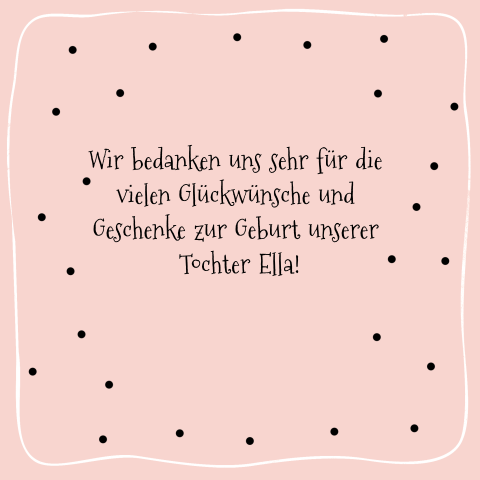 Danksagung Geburt In Rosa Mit Punkten Und Kranz