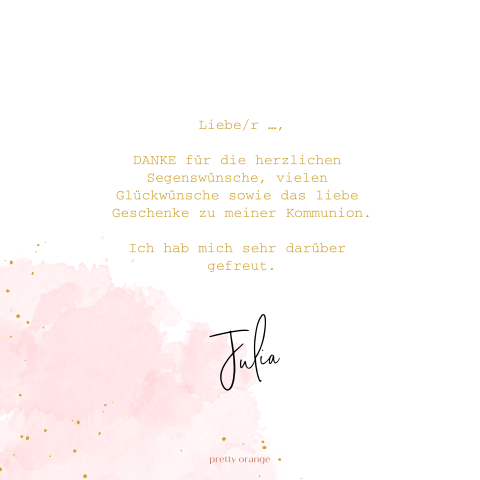 Danksagung Zur Kommunion Mit Rosa Aquarell Und Foto