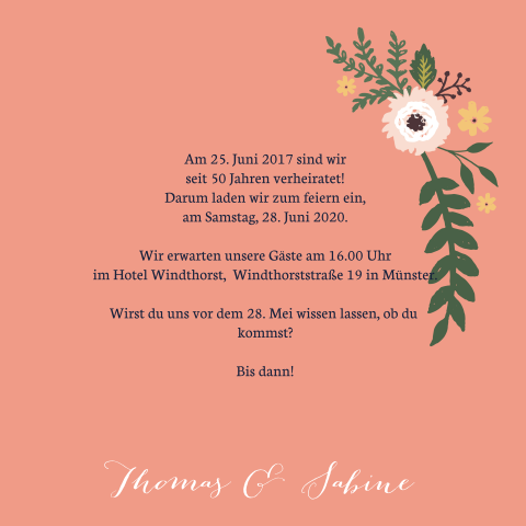 Einladung 50 Jahre verheiratet mit Blumenkranz