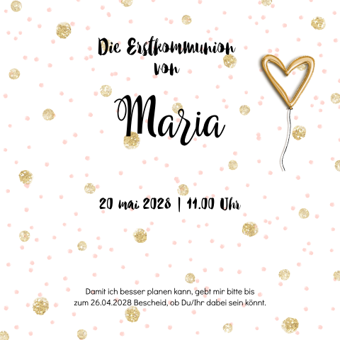 Einladung Erstkommunion Madchen In Gold Und Peach