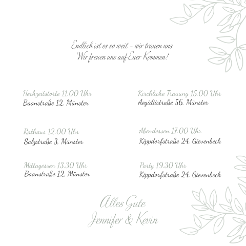 Elegante Einladung Zur Hochzeit Mit Feinen Zweigen Als Details