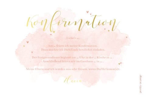 Goldfolie Einladung Zur Konfirmation Mit Hellrosa Aquarell