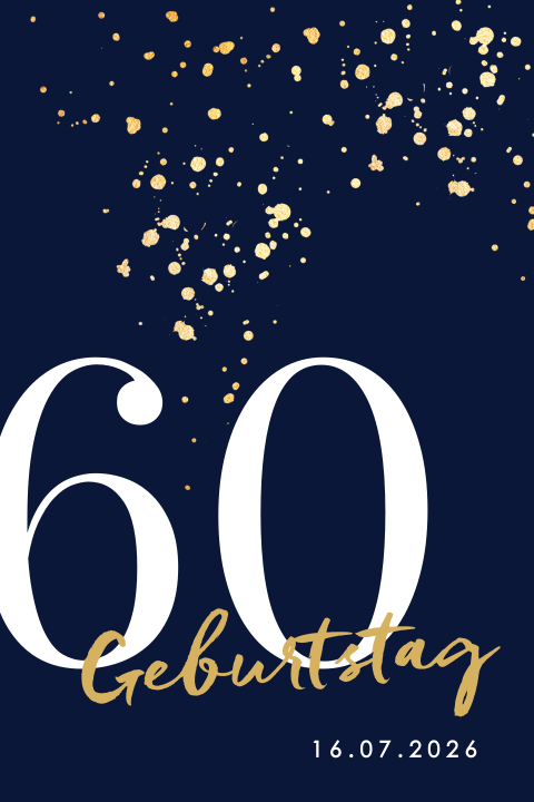 Blaue Einladung Zum 60 Geburtstag Mit Goldgelben Farbklecksen
