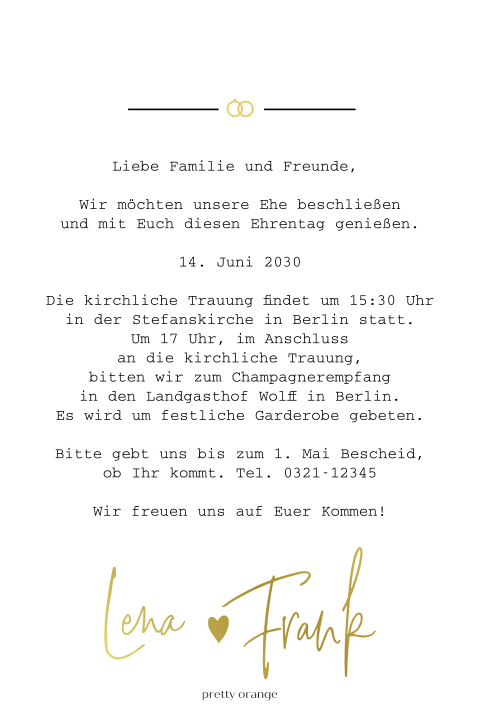 Hochzeitseinladung mit Kupferveredelung und herzförmigen Foto