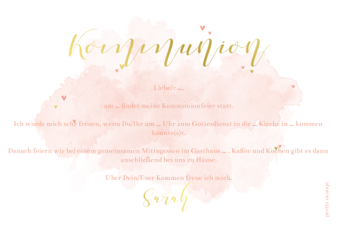 Einladung Zur Erstkommunion Mit Text Auf Hellrosa Aquarell