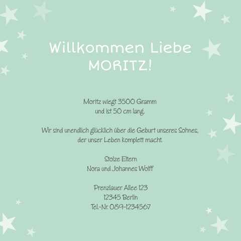 Geburtskarten Jungen Personalisierter Probedruck