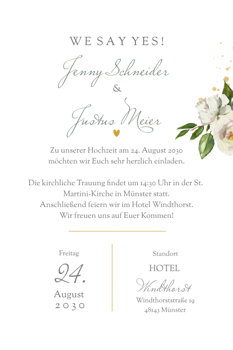 Schone Hochzeitskarte Mit Goldgelben Verzierungen Und Blumen