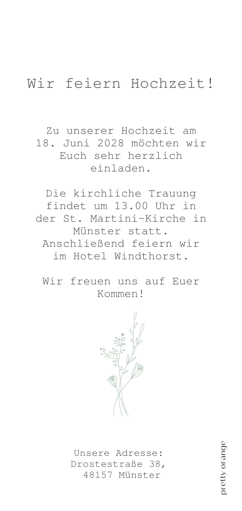 Schlichte Hochzeitskarte In Schwarz Weiss Mit Blumen