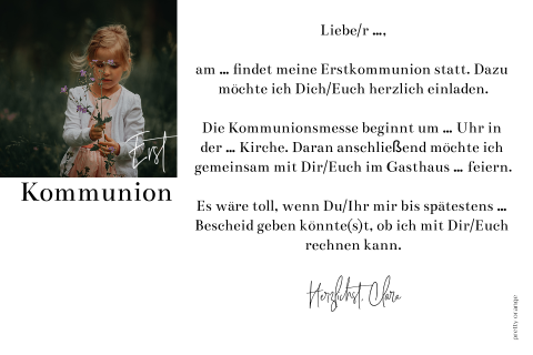 Elegante Einladung Zur Erstkommunion Mit Foto