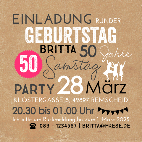 Einladung Zum 50 Geburtstag Mit Kraftlook Und Diversen Icons