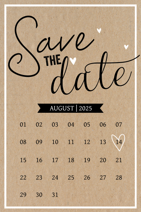 Ausgefallene Save The Date Karte Im Kraftpapier Stil Mit Kalender