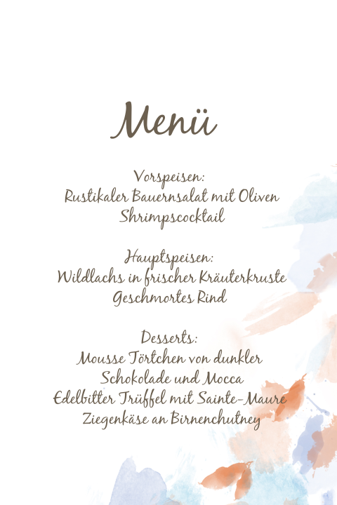 Schöne Menükarte mit Aquarell auf weißem Hintergrund