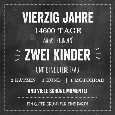 Einladung zum 40. Geburtstag im SchultafelLook