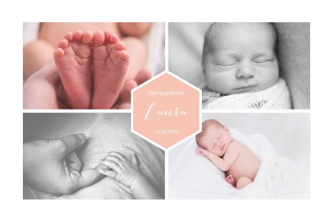 Stilvolle Geburtskarte Mit Babyfotos Und Rosa Farbflachen
