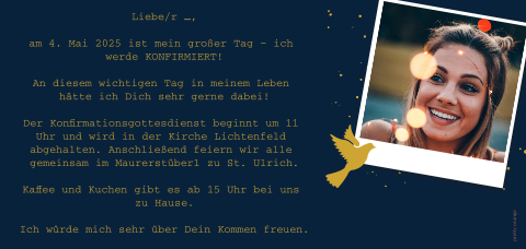 Elegante Einladung Zur Konfirmation Mit Fotos Und Goldenen Elementen