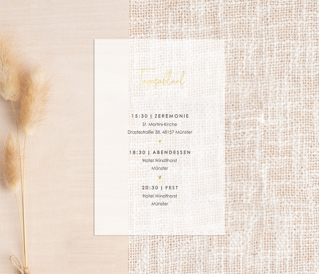 Einlegeblätter Hochzeitskarte mit Goldfolie - Transparentpapier