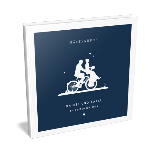 Gästebuch mit Paar auf einem Fahrrad, quadratisch