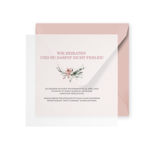 Einlegeblätter Hochzeitskarte mit rosa Blüten - Transparentpapier