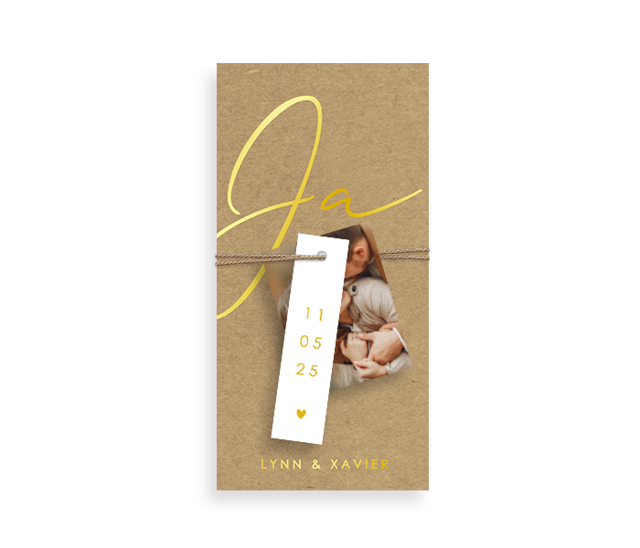 Kartentrio Hochzeitskarte im Kraftlook mit Foto und Goldfolie "Ja"