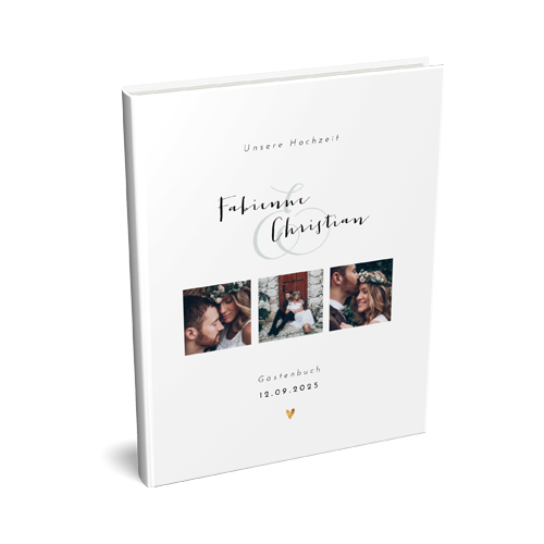 Gästebuch mit Fotos und eleganten Schriftzügen