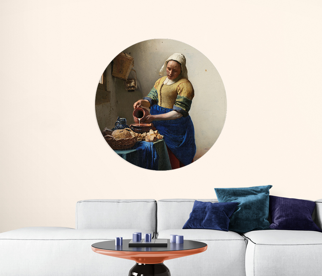 Runde Tapete die Milchmagd von Vermeer