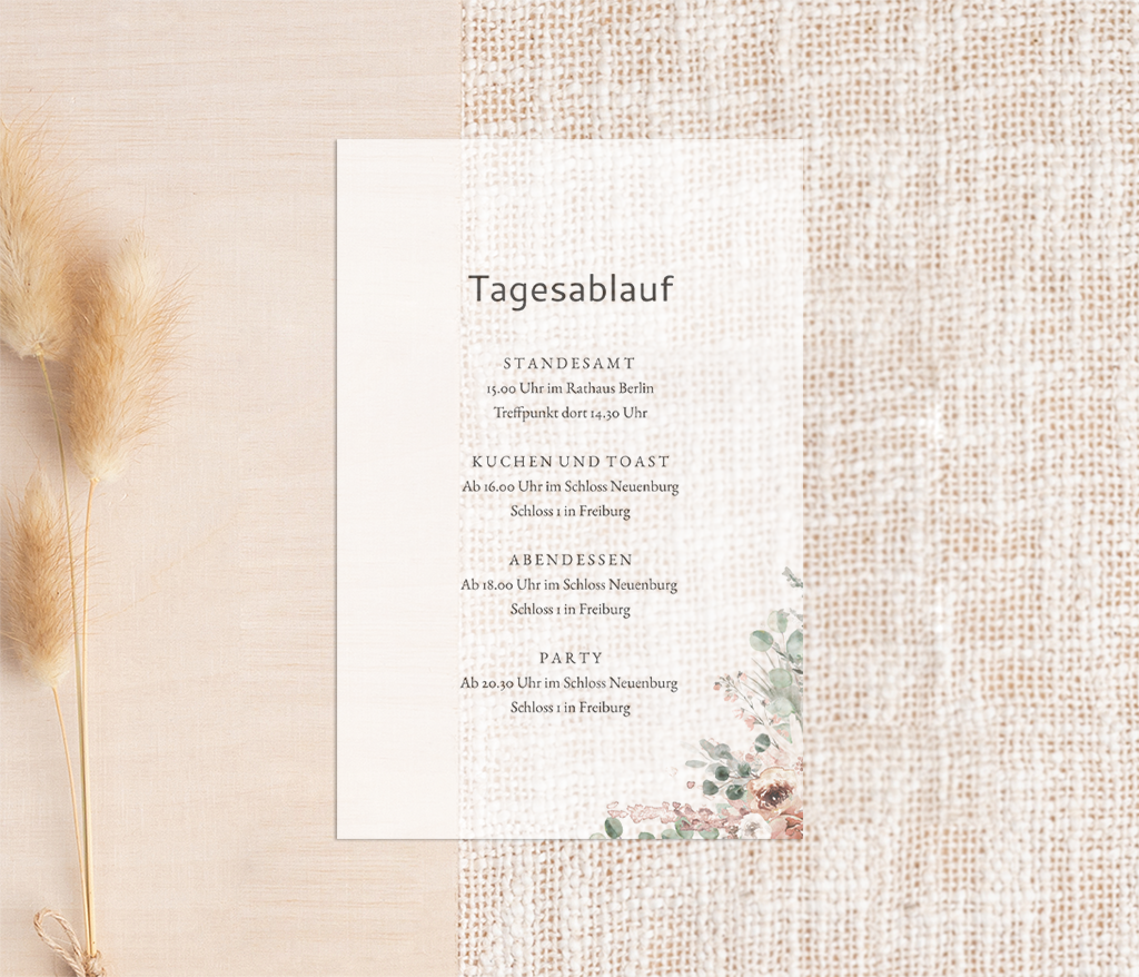 Florales Einlegeblatt mit Blumen im Aquarell-Look - Transparentpapier