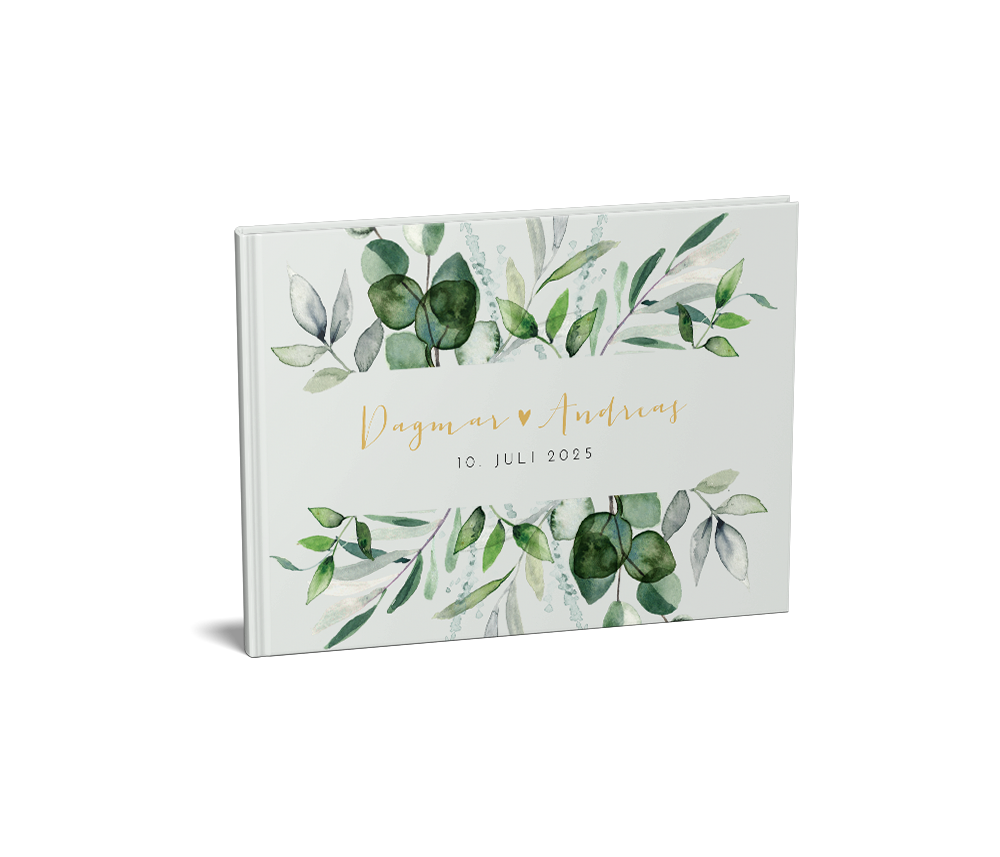 Gästebuch mit Blättern und Herzen "Eukalyptus"