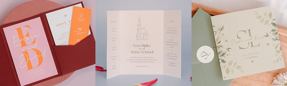 Hochzeitskarten Kollektion 2027, die vier neuen Stilwelten von Pretty Orange