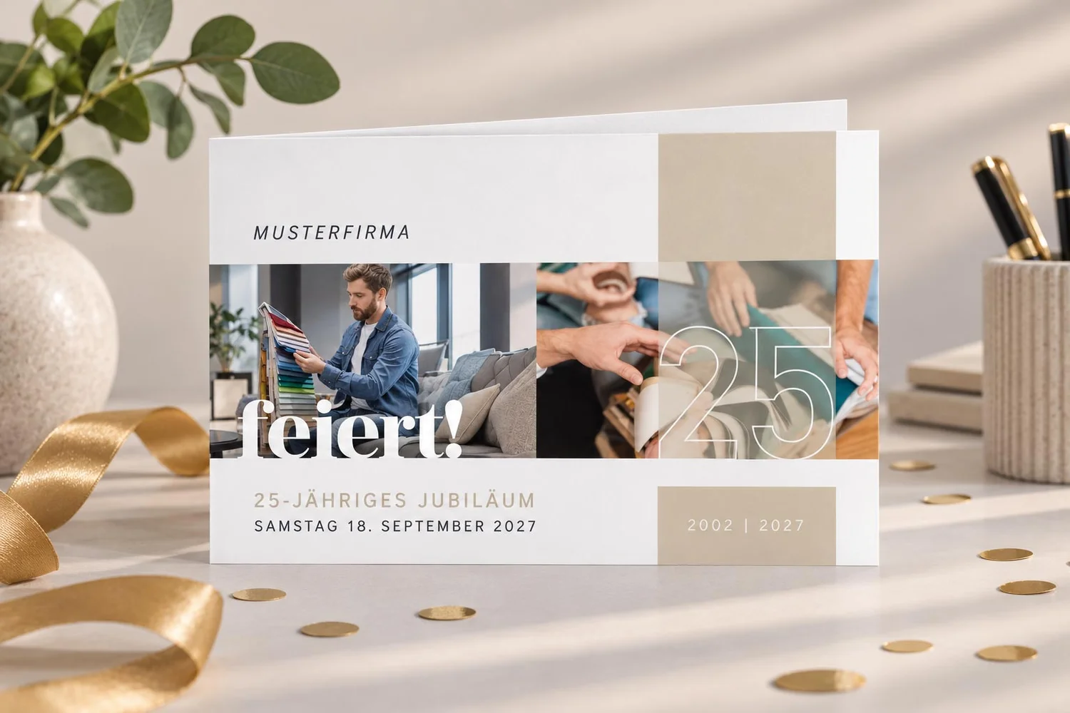 Einladung Firmenjubiläum 25 Jahre mit Fotos Horizontale Doppelkarte
