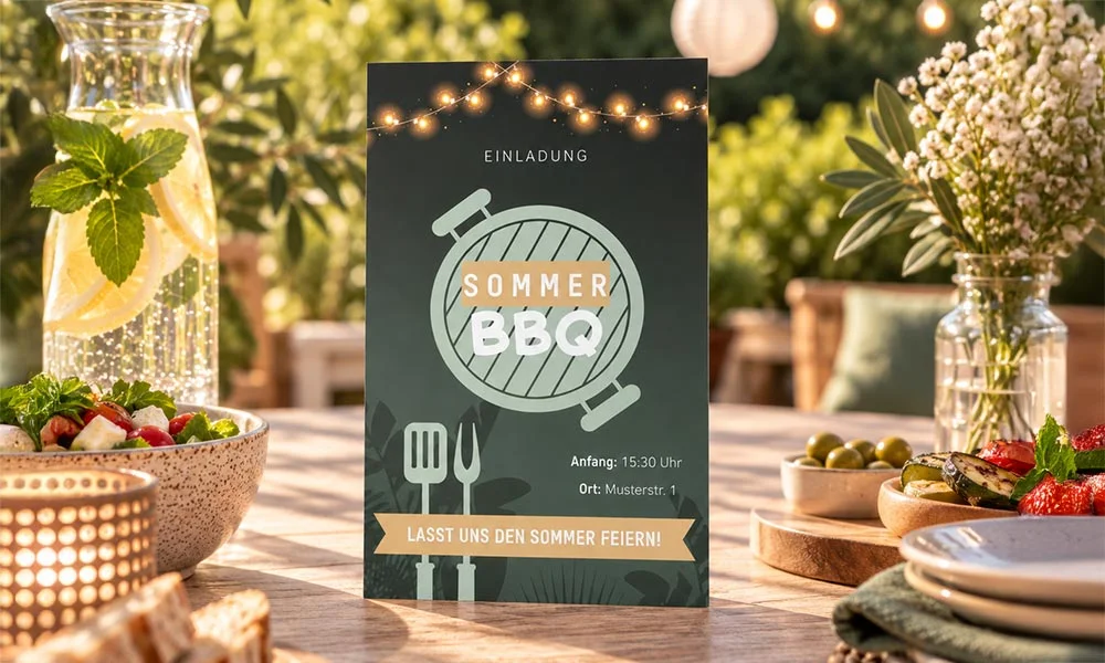 Einladung Sommerfest zum Sommerbbq Karte zum Grillen für Firmen mit Lichterkette
