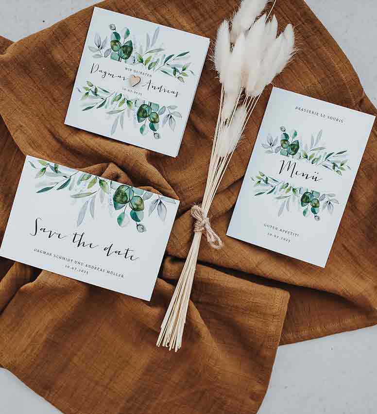 Hochzeitskarten-Set Modern Eucalyptus