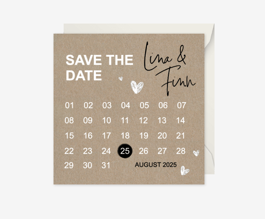Save the Date Karte Hochzeit mit Kalender