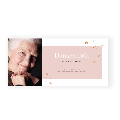 Dankeskarte Trauer mit Foto und Hochglanz Blätter