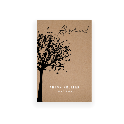 Trauerkarte mit Abbildung von Baum
