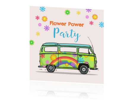 Bunte Einladung im Thema "Flower Power"
