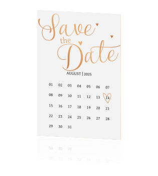 Stilvolle Save The Date Hochzeitskarte Mit Kalender Und Herzen