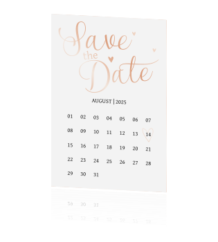 Stilvolle Save The Date Hochzeitskarte Mit Kalender Und Herzen