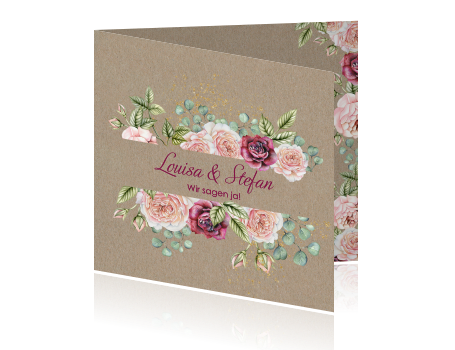 Elegante Hochzeitskarte mit bunten Blumen und Kraft