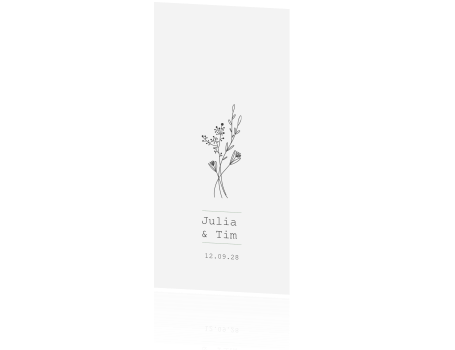 Schlichte Hochzeitskarte In Schwarz Weiss Mit Blumen