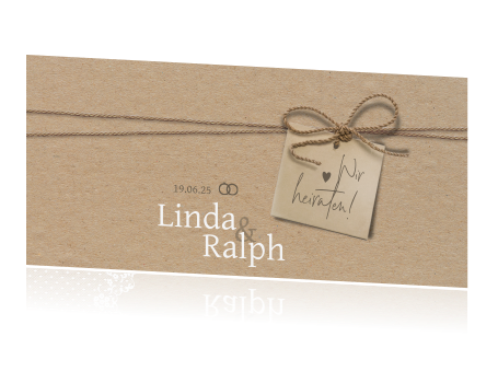 Originelle Hochzeitskarte Mit Schnur Anhanger Und Kraftpapier Look