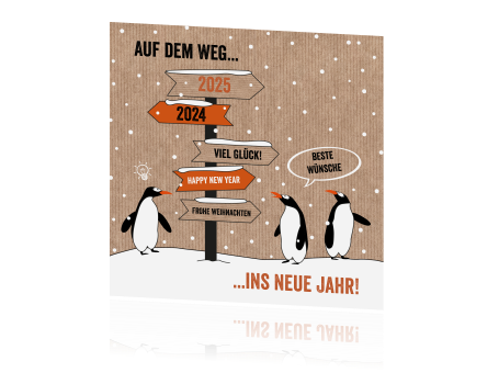 Neujahrs und Weihnachtsgrüße mit Pinguinen im Schnee