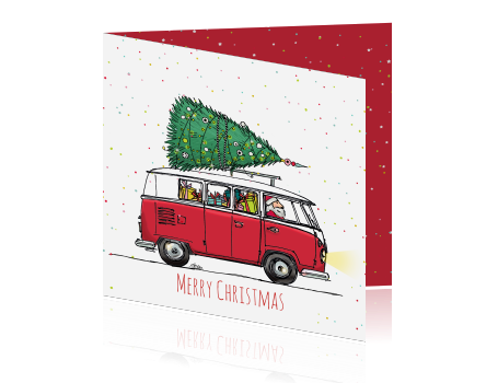 Fröhliche Weihnachtskarte mit VW Bus